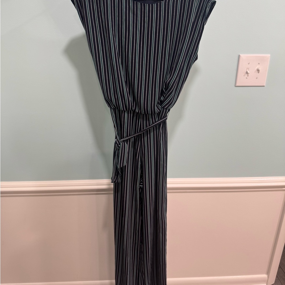 Enfocus Studio Navy and White Striped Jumpsuit